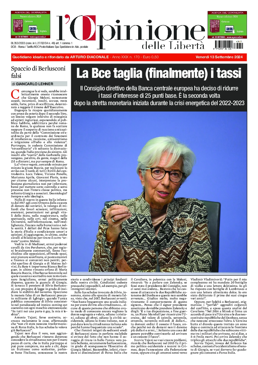 Prima-pagina-opinione della liberta-edizione-di-oggi-2024-09-13